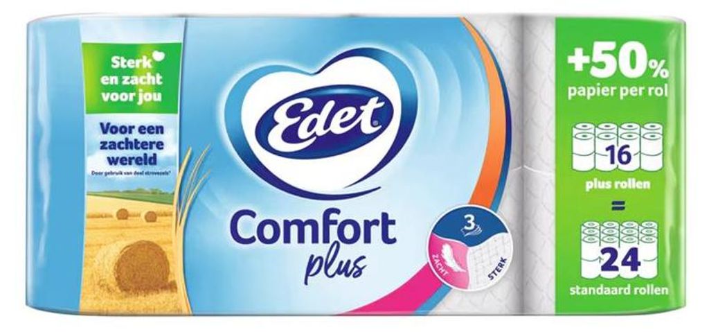 Edet Edet Comfort Plus Toilettenpapier mit Strohhalm - 16 Rollen