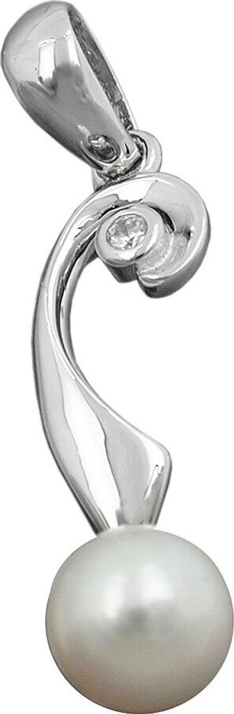 Anhänger mit Süßwasser Zuchtperle 6mm & Zirkonia weiß 925 Silber Perlenanhänger