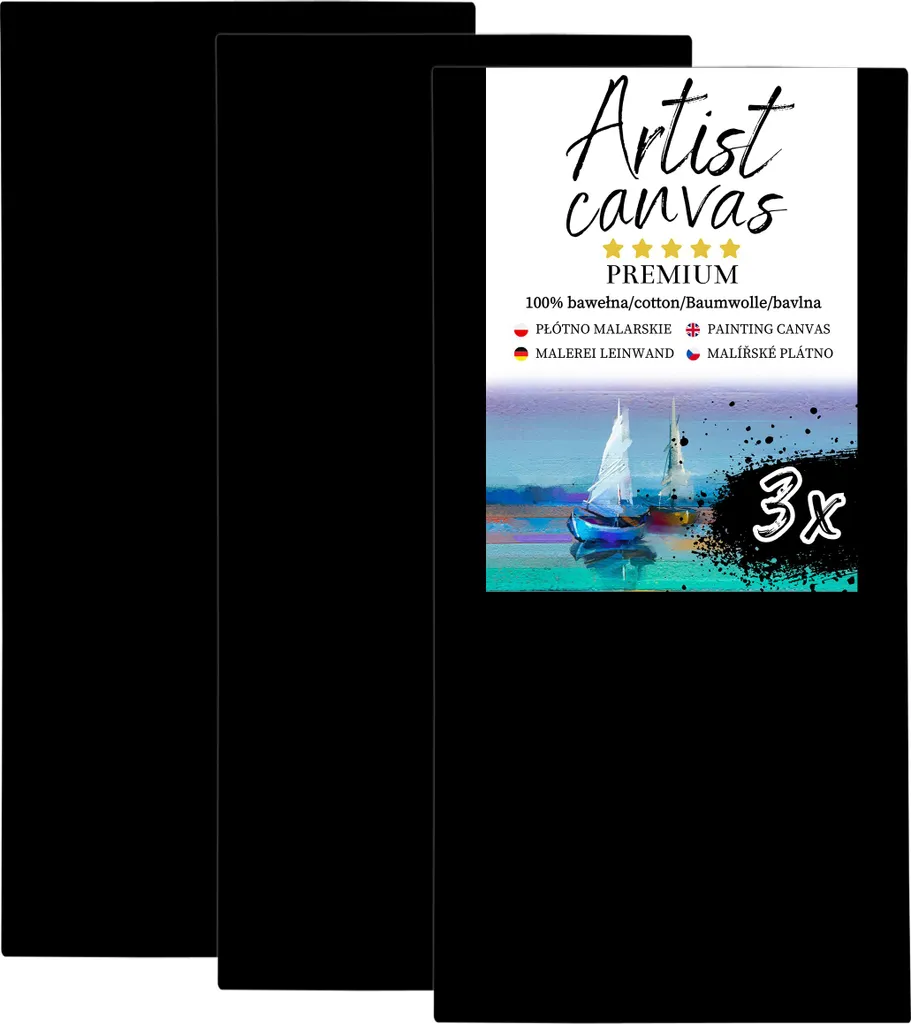 Set 3 Tele Nere per Pittura 60x110 cm | Cotone 330g/m² Alta Qualità