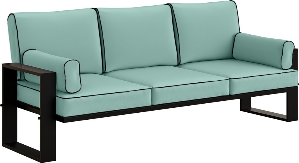 BETTSO 3-Sitzer Gartensofa türkis – Loungesofa für Garten & Terrasse, wetterfest, Metallrahmen schwarz, bequeme Polsterung