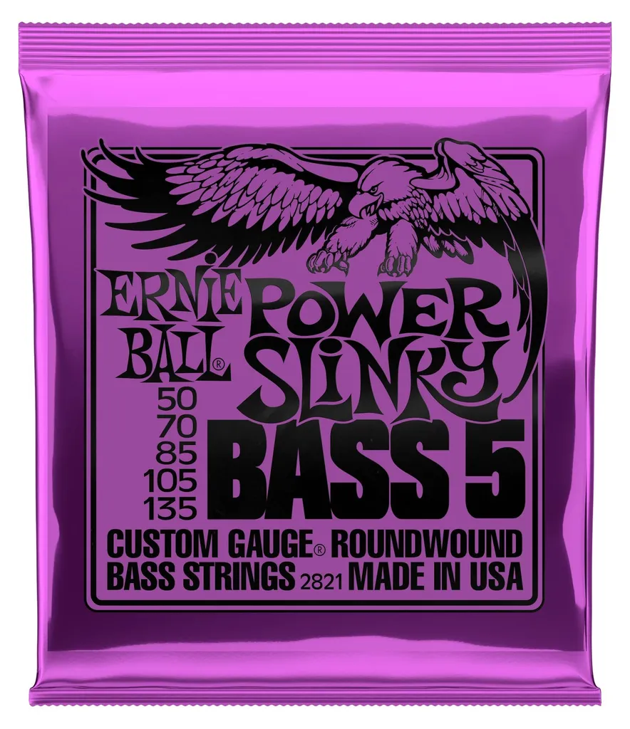 Jeu de cordes basse 5 cordes Ernie Ball 2821 Power Slinky Nickel 50-135