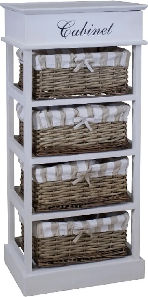 Chiffonnier de Style Campagne Blanc avec Paniers en Rotin - 38 x 86 cm