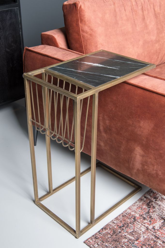 Beistelltisch Djura Couchtisch Marmor Stahl Schwarz Gold Sofatisch 45 cm Zeitung