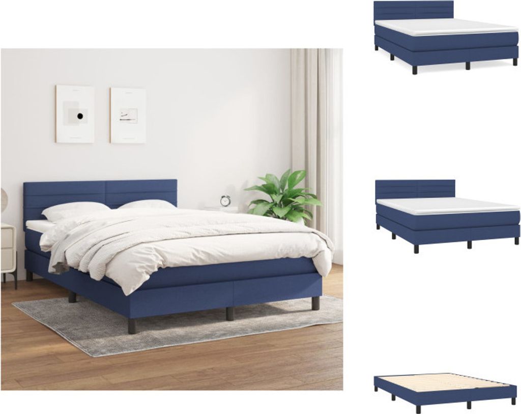 vidaXL Boxspringbett mit Matratze Blau 140x190 cm Stoff - Betten & Bettgestelle