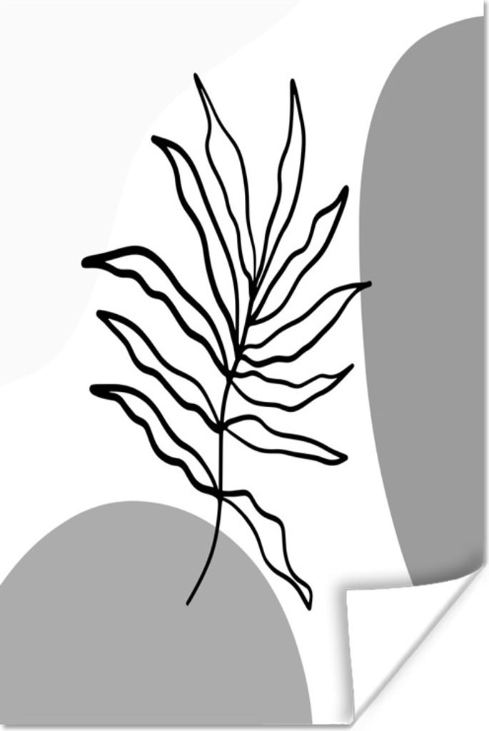 MuchoWow Poster Pflanze - Farn - Schwarz - Weiß 120x180 cm - Kunstposter