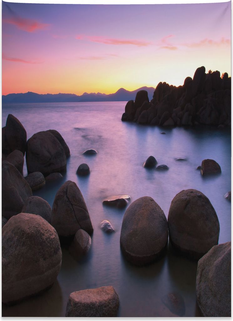 Abakuhaus Natur Wandteppich, Misty Scene Rocks Wasser aus Weiches Mikrofaser Stoff Kein Verblassen Klare Farben Waschbar, 110 x 150 cm, Lila Grau