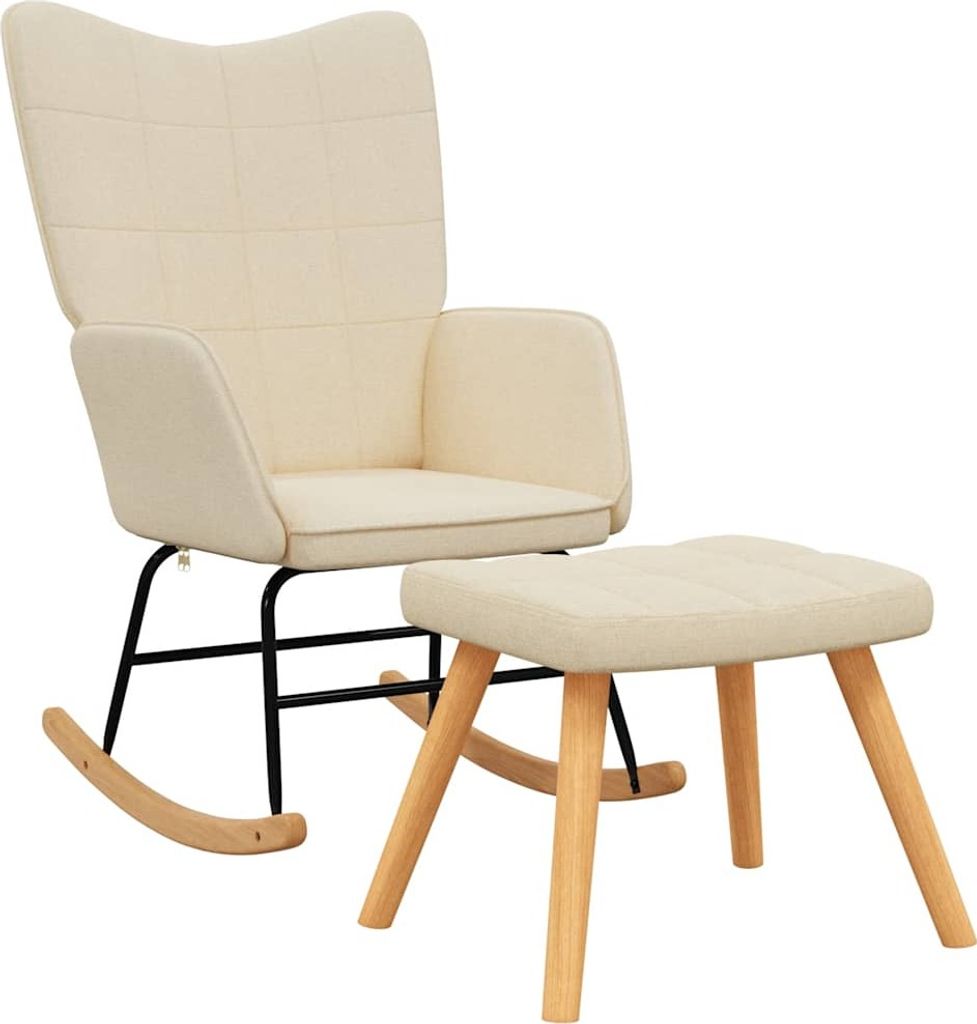 vidaXL Schaukelsessel mit Hocker Creme Stoff