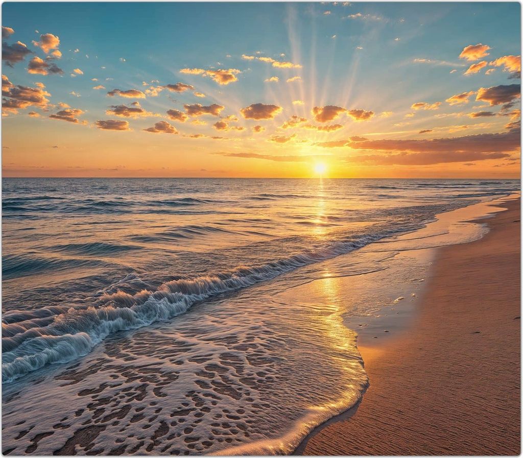 Spritzschutz Herdabdeckplatte Schneidebrett aus Glas Sonnenaufgang Meer 1-Teilig (60x52cm)