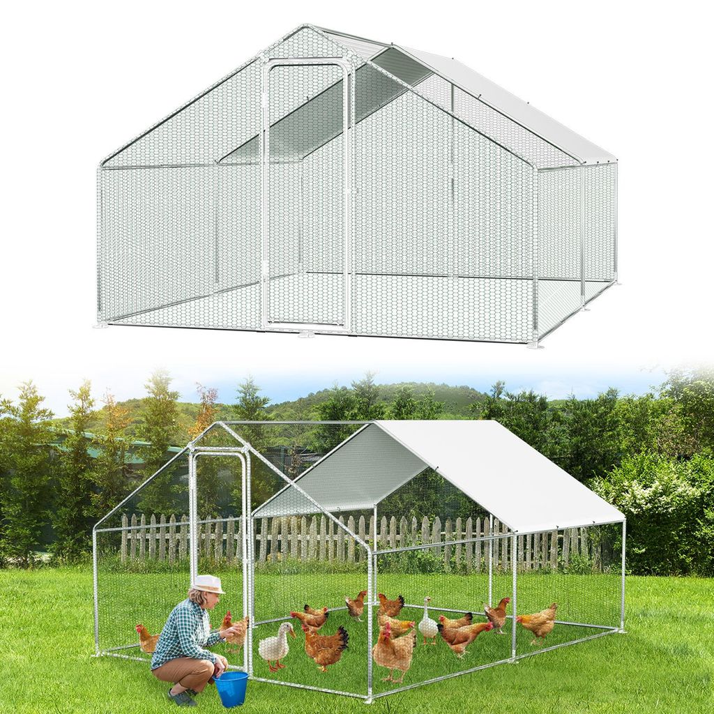 Faziango Hühnerstall Metall 3x4x2 m, Verzinkter Hühnerstall mit Querstreben, Wetterfestes Hühnergehege für Freilandhaltung