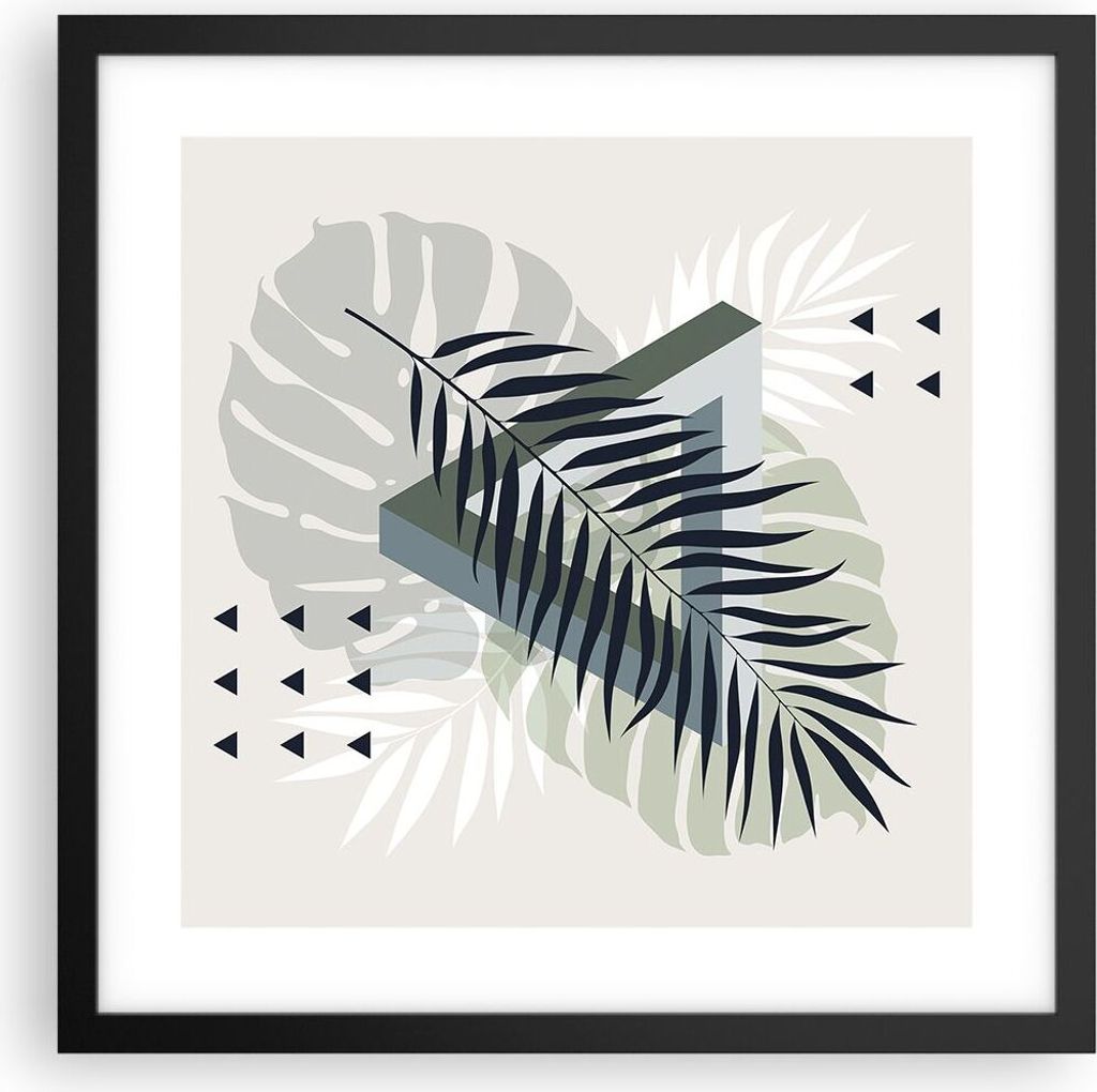 Gerahmtes Poster - Schwarzer Rahmen - Monstera Palme Grafik - 40x40 cm - Wand Bild - Wanddeko - Wandbilder - Kunstposter - Wandposter - Bilderrahme...