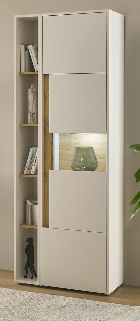 Aktenschrank Set Center in weiß und Wotan Eiche Vitrine und Regal Homeoffice