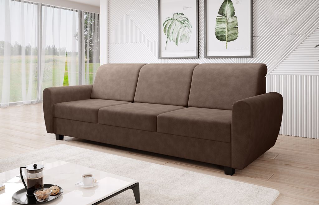 MODERNO 3-Sitzer Sofa mit Schlaffunktion Schlafsofa mit Bettkasten "Milo" , Braun