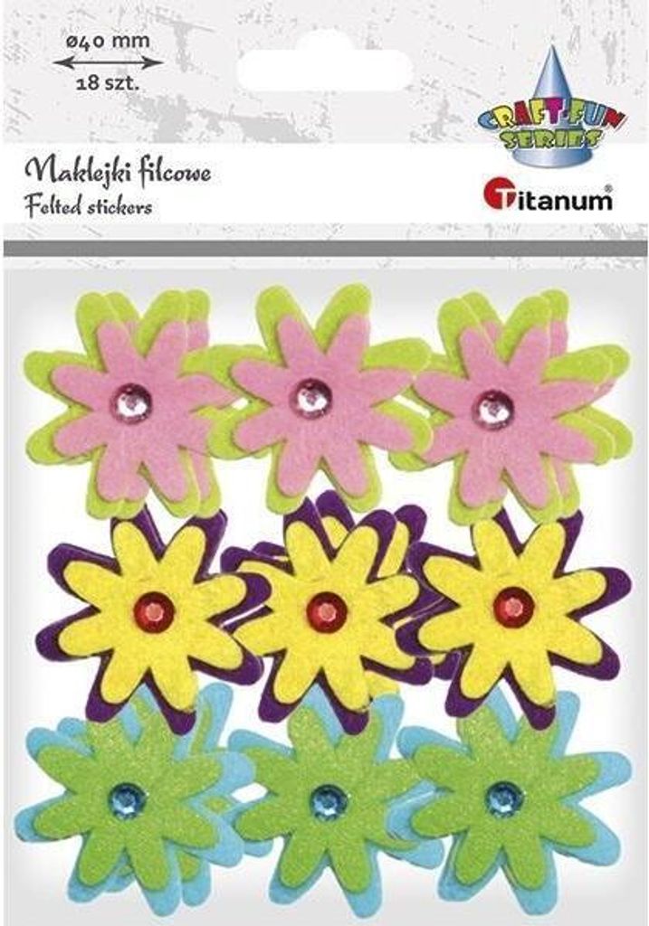 Naklejki filcowe 3D kwiaty z kryształem mix 18szt