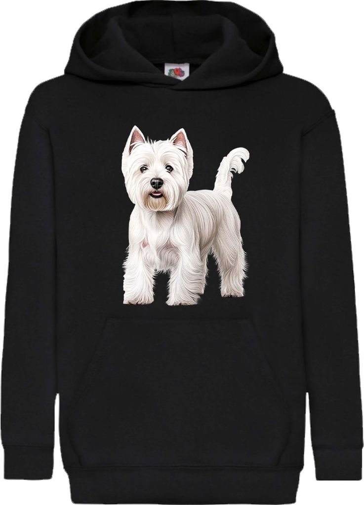 Kinder Kapuzenpullover Dogs Breeds West Highland White Terrier Dog Breed 005, 12-13 Jahr - 152 / Schwarz