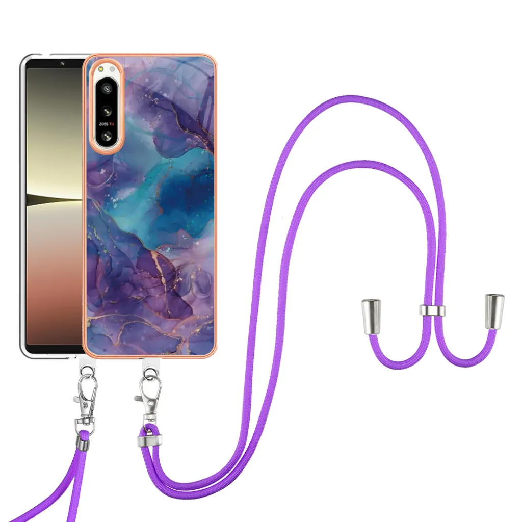 Custodia con cinturino per Sony Xperia 5 IV, paraurti in TPU a fantasia, custodia protettiva con cinturino regolabile Viola