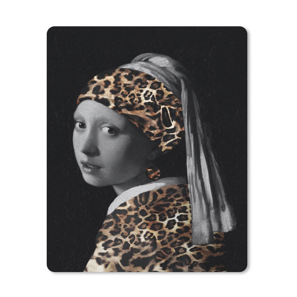 MuchoWow Mauspad Mousepad Mädchen mit Perlenohrring - Panther - Alte Meister 19x23 cm - Mousepads - Maus Mat - Pad - Mausunterlage - Mauspads - ...