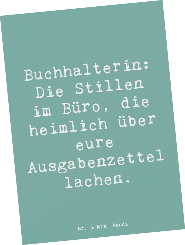 Mr. & Mrs. Panda Postkarte Spruch Buchhalterin Humor - Meeresbrise - Geschenk, Ansichtskarten, ruhige Kompetenz, Fotokarte, Grußkarte, Buchhaltung...