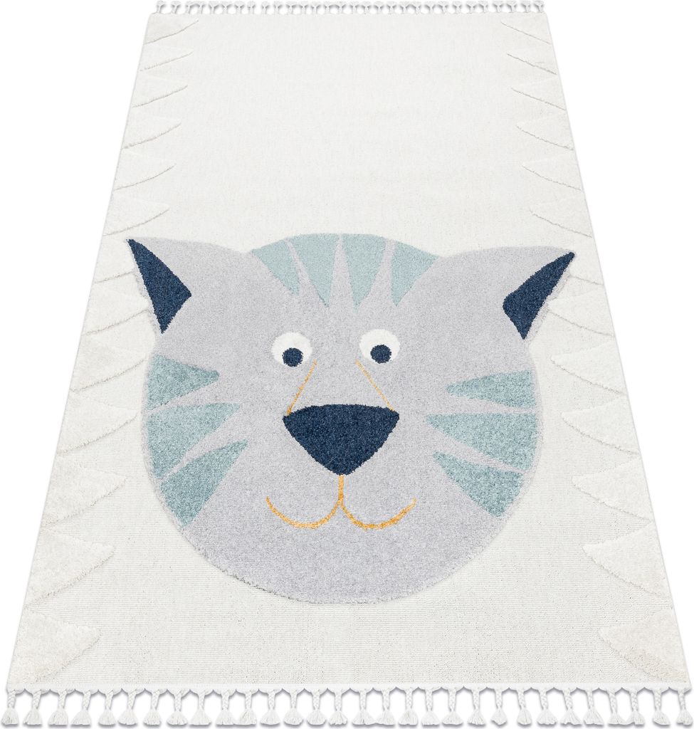 Teppich YOYO GD80 weiß / grau - Tiger für Kinder, strukturell, sensorische Fransen beige 120x170 cm