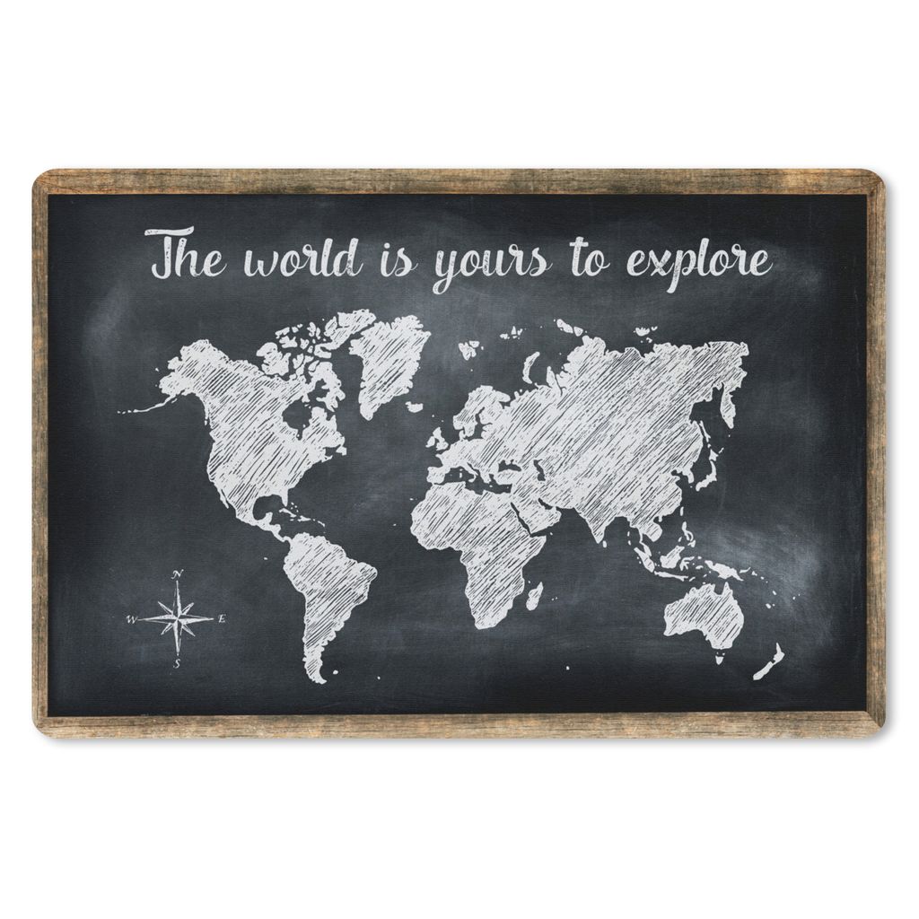 MuchoWow Schreibtischunterlage Weltkarte - Weiß - Kreidetafel 60x40 cm - XXL Mauspad - Großes Mauspad