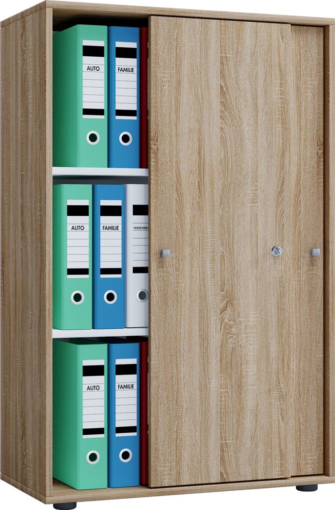 VCM Büroschrank mit 3 Fächern | moderner Aktenschrank mit Schiebetüren und Schloss | Maße ca. B. 70 x H. 111 x T. 40 cm – Lona 3-Fach abschli...