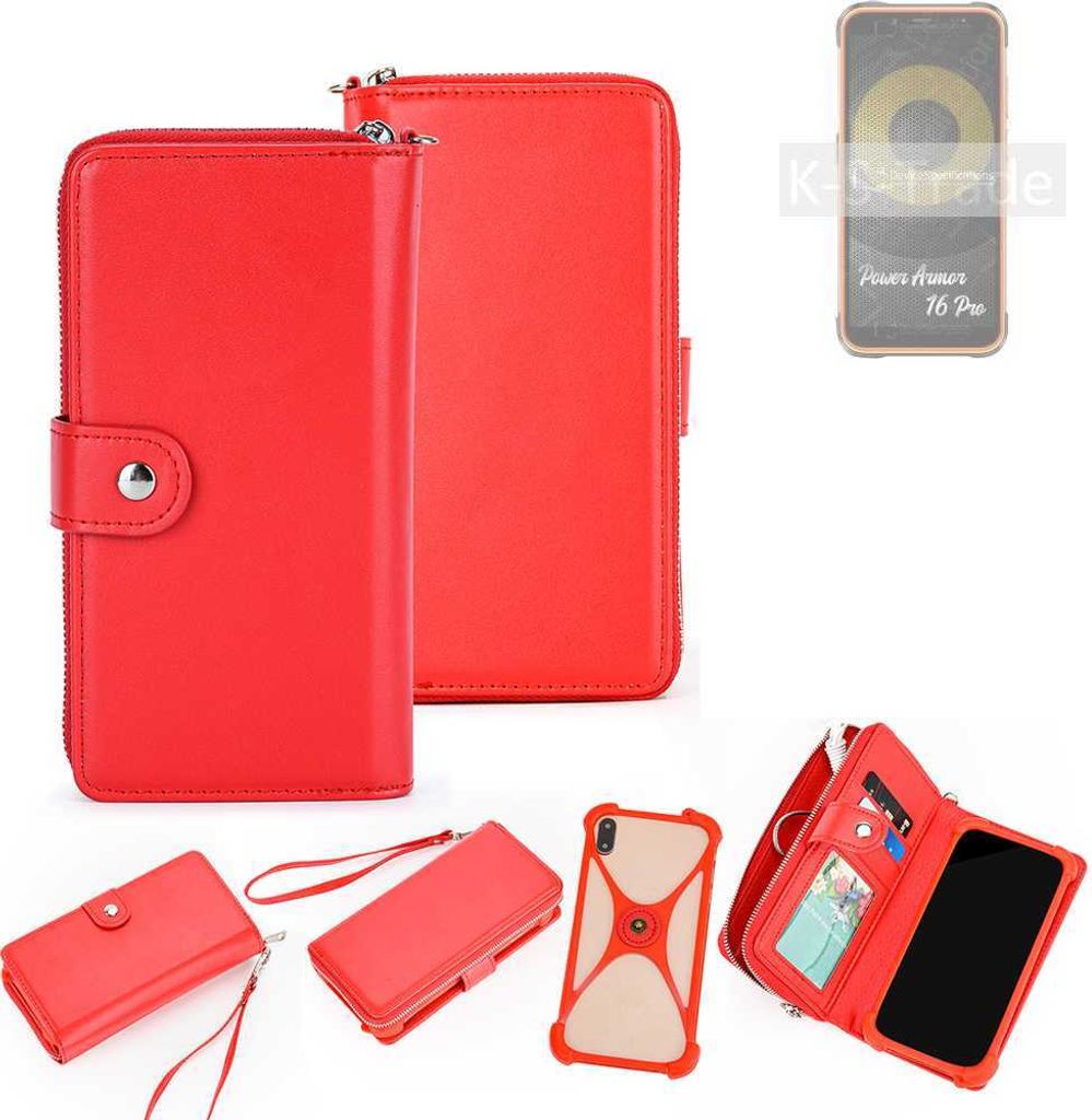 K-S-Trade 2in1 Schutzhülle Portemonnee Handyhülle mit Bumper kompatibel mit Ulefone Power Armor 16 Pro Hülle Case Etui Geldbörse Smartphone rot