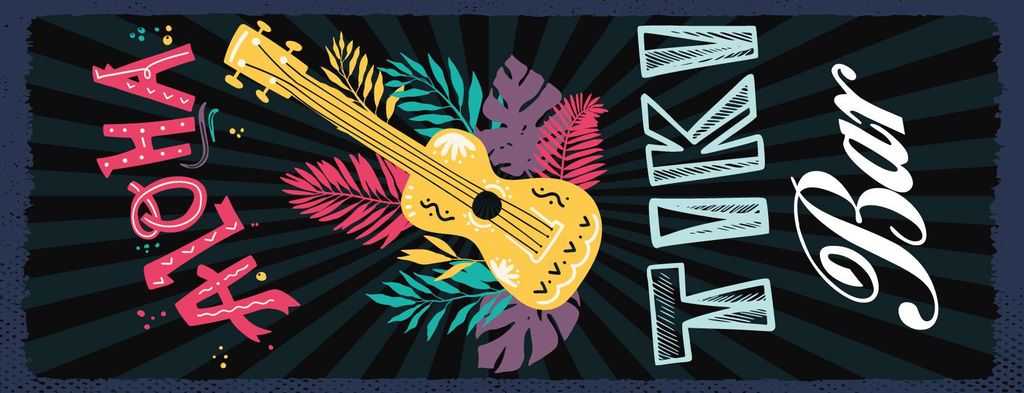 vianmo Holzschild 27x10 cm Aloha Tiki Bar Gitarre