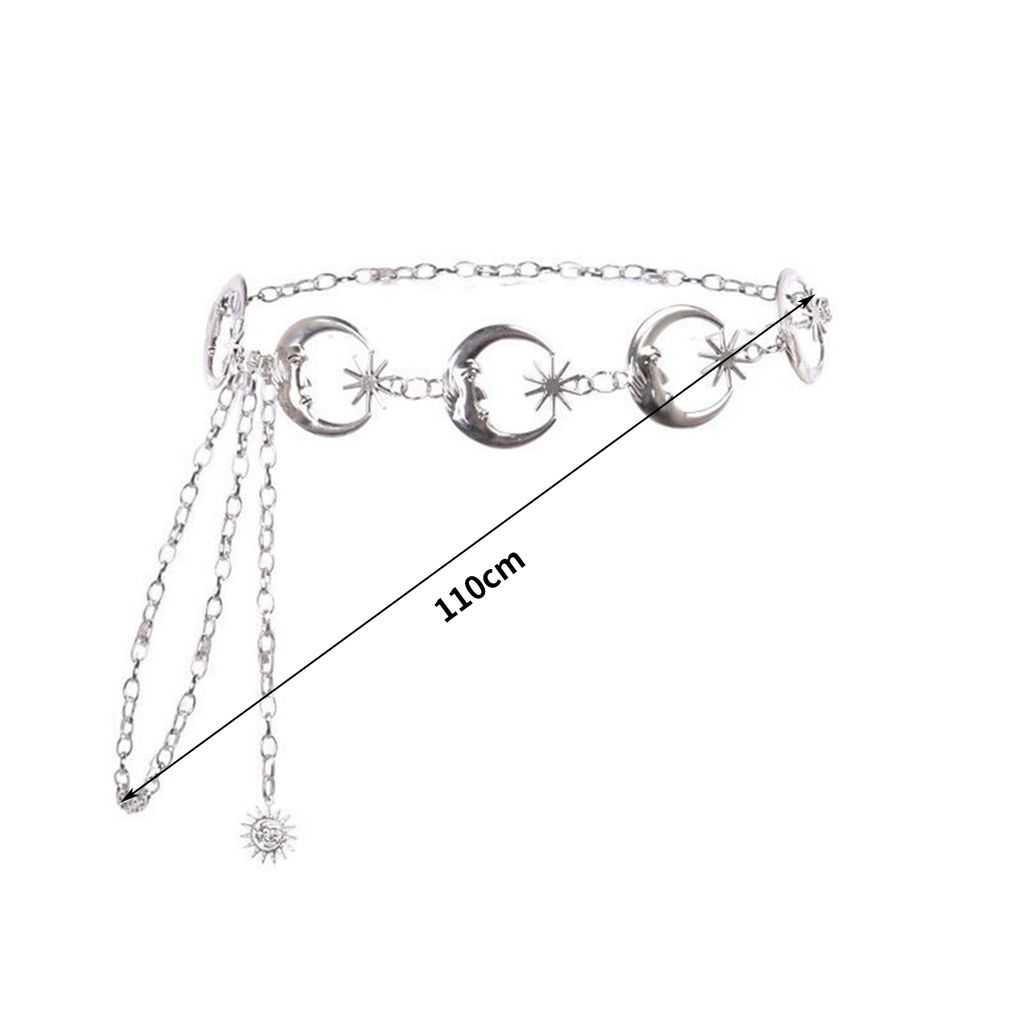 Taillenkette, elegante goldene/silberne Farbe, verstellbar, Sonne, Stern, Mond, Metall, Damen-Körperkette, Gürtel, Modeschmuck-Silber