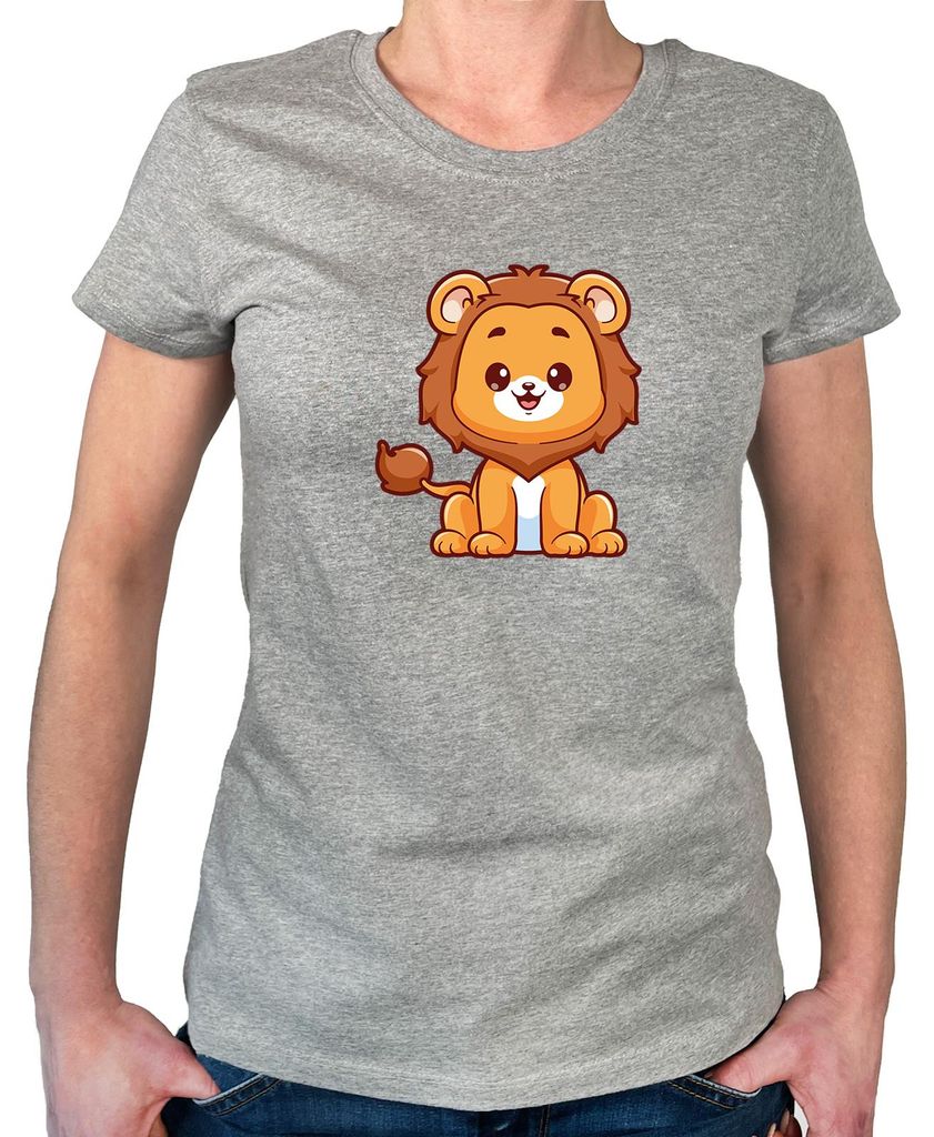 Huuraa Damen T-Shirt Löwe Comic M Sport Grey Bio Baumwolle Fairtrade Damenshirt Geschenkidee