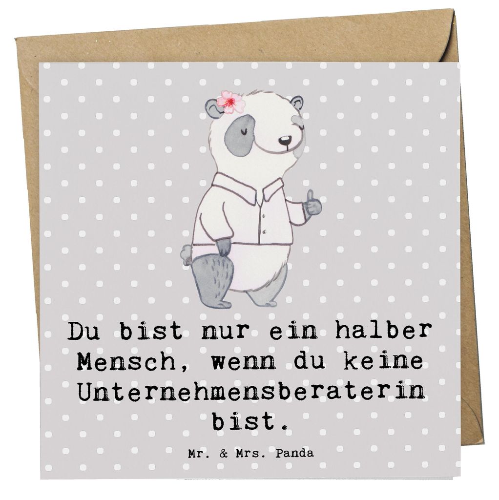Mr. & Mrs. Panda Grußkarte Unternehmensberaterin Herz - Grau Pastell - Geschenk, faltkarte, Klappkarte, Glückwunschkarte, anlasskarte, doppelkarte