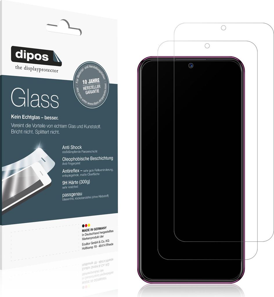 2x Schutzfolie für BQ 6051G matt - Anti-Shock 9H Folie dipos Glass Kunststoffglas