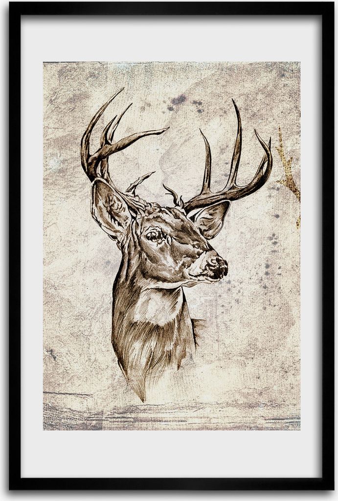 Bild - Bilderrahmen - 40 cm x 60 cm - MDF - Rahmen - Wandkunst - Hirsch