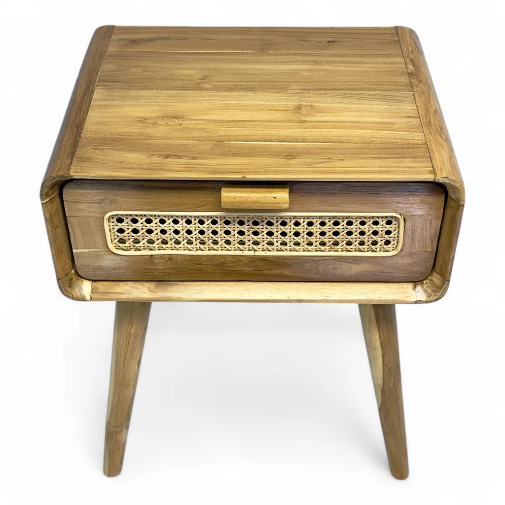 Table basse en rotin fait main avec aspect teck rétro - 6