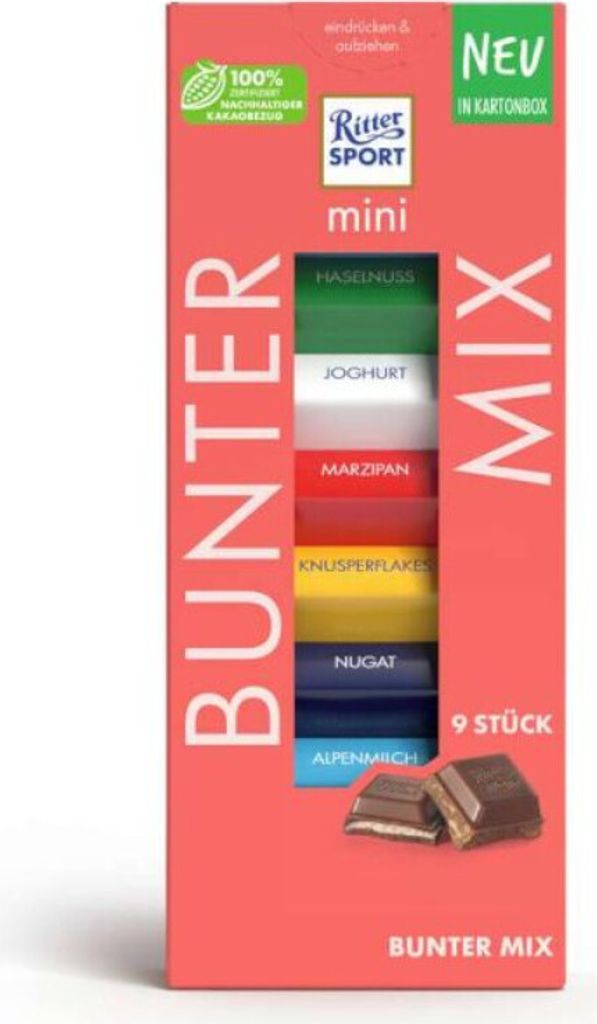 Ritter Sport Mini 9er kolorowa mieszanka batonów Zdjęcie produktu 