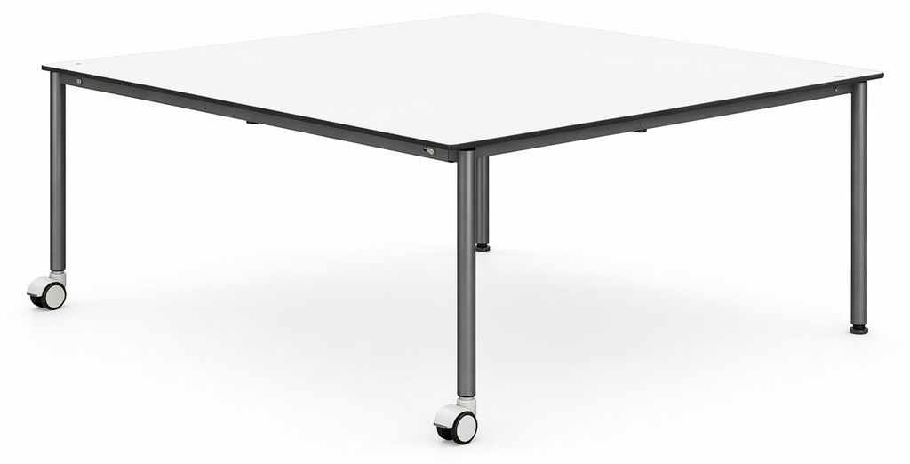 Minimalistischer Schreibtisch mit Metallrahmen und praktischen Rollen