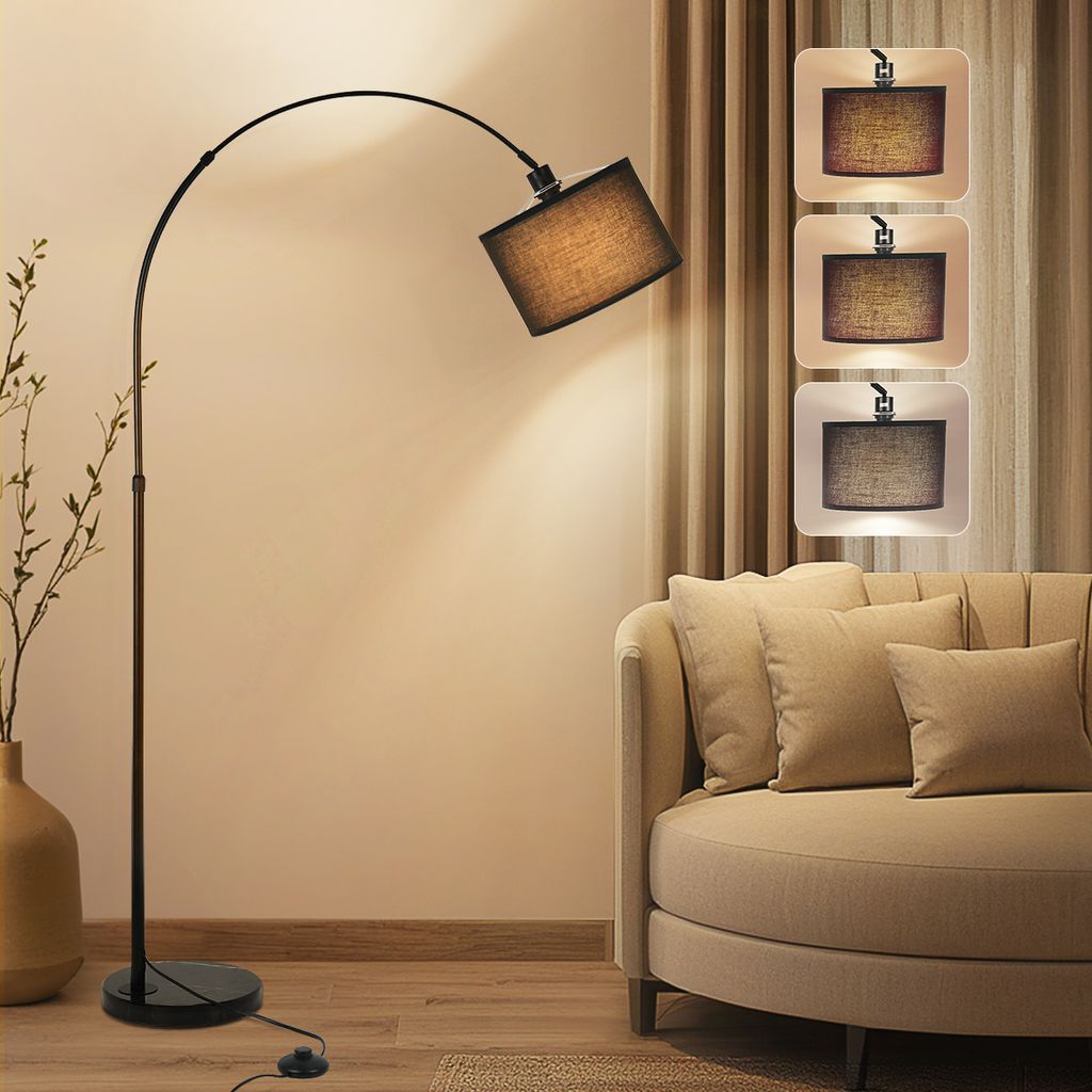MULISOFT Moderne Bogenlampe, Stehlampe mit E27 12W LED-Glühbirne, Marmorfuß, Textilschirm, drehbarer Lampenkopf, 148-183cm Höhenverstellbar, Sta...