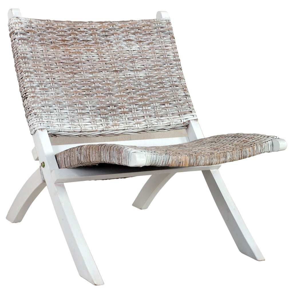 The Living Store Relaxstuhl Weiß Natur Kubu-Rattan und Massivholz Mahagoni