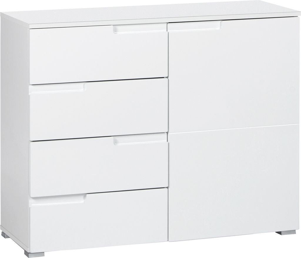 Kommode - Weiß Hochglanz - B 100 cm - 1 Tür - 4 Schubladen