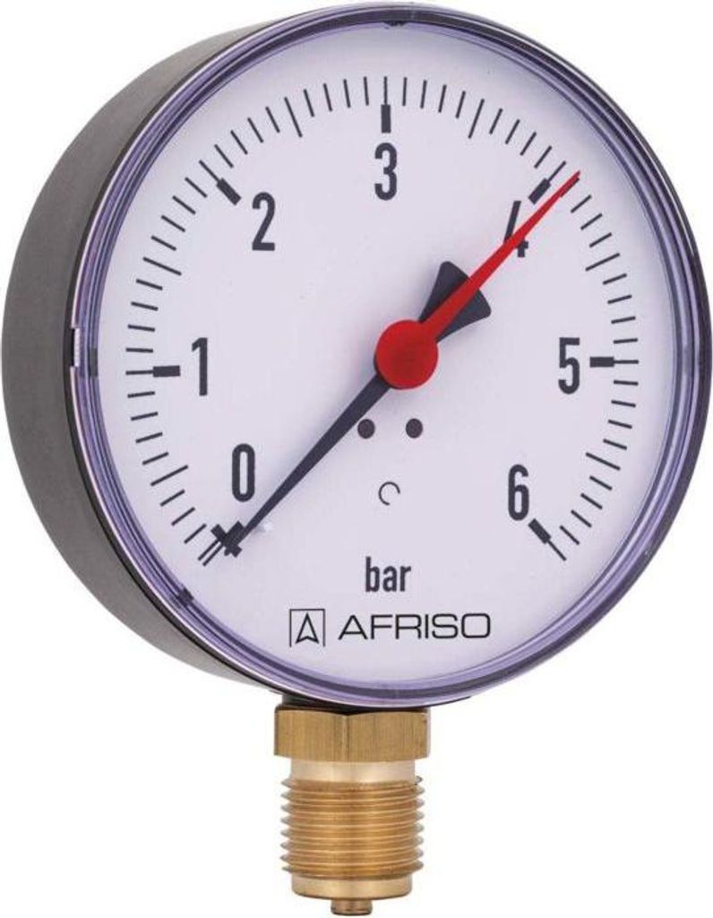 Afriso Manometer 0-6 bar, senkrecht 63613 Gehäuse 100mm Durchmesser, 1/2" Anschluss
