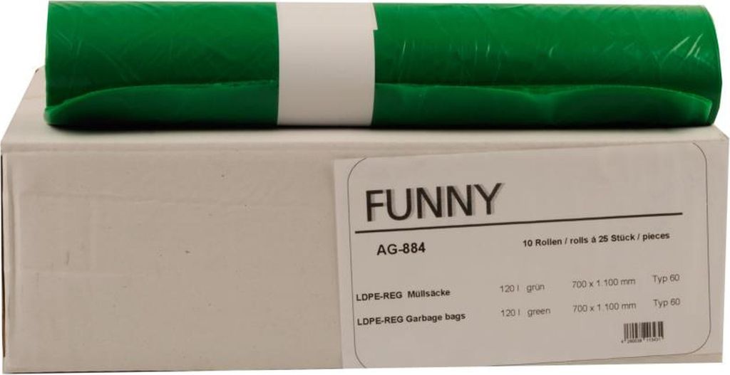Müllbeutel Funny - 250 Abfallbeutel - grün - ca. 120 L - Müllsäcke Typ 60