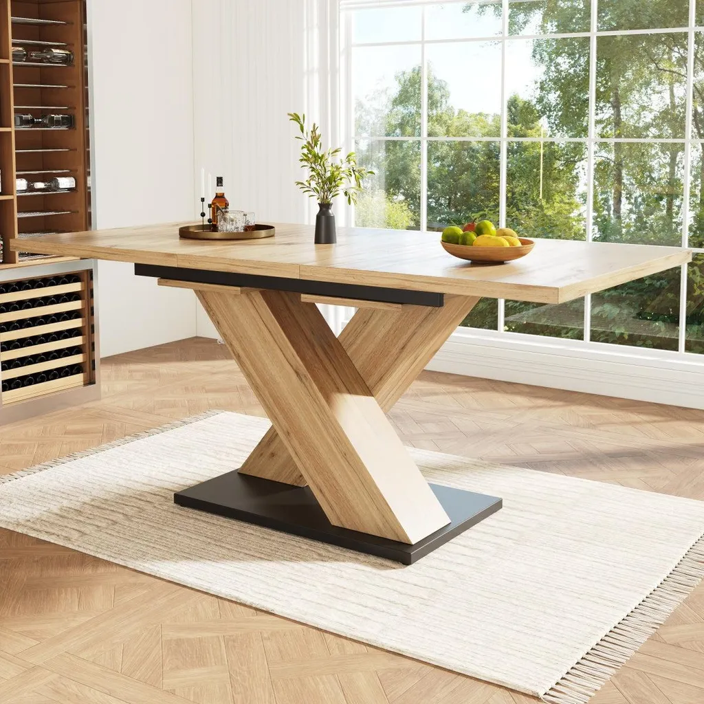 Table de salon modulable 4-6 personnes teintes bois 119-158 x 80 cm