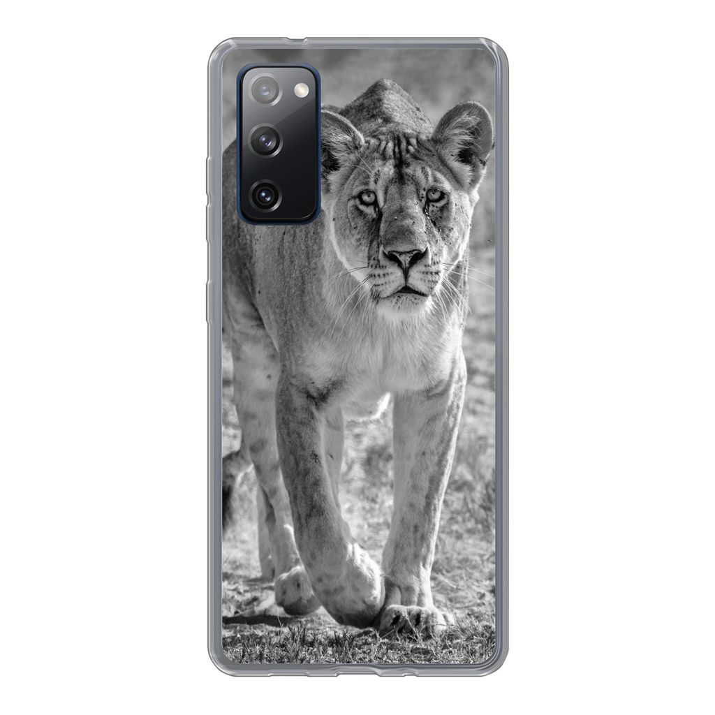 MuchoWow Handyhülle Schutzhülle Hülle für Samsung Galaxy S20 FE Löwe - Schwarz - Weiß Silikon Softcase Handy Hülle - Abdeckung