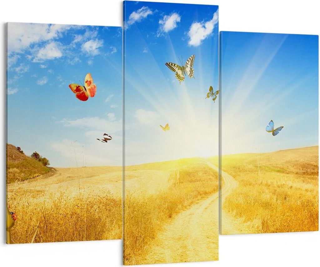 Bild auf Leinwand - Leinwandbild - Schmetterlinge Wiese Gras - 130x100cm - Wand Bild - Wanddeko - Leinwanddruck - Bilder - Kunstdruck - Wanddekorat...