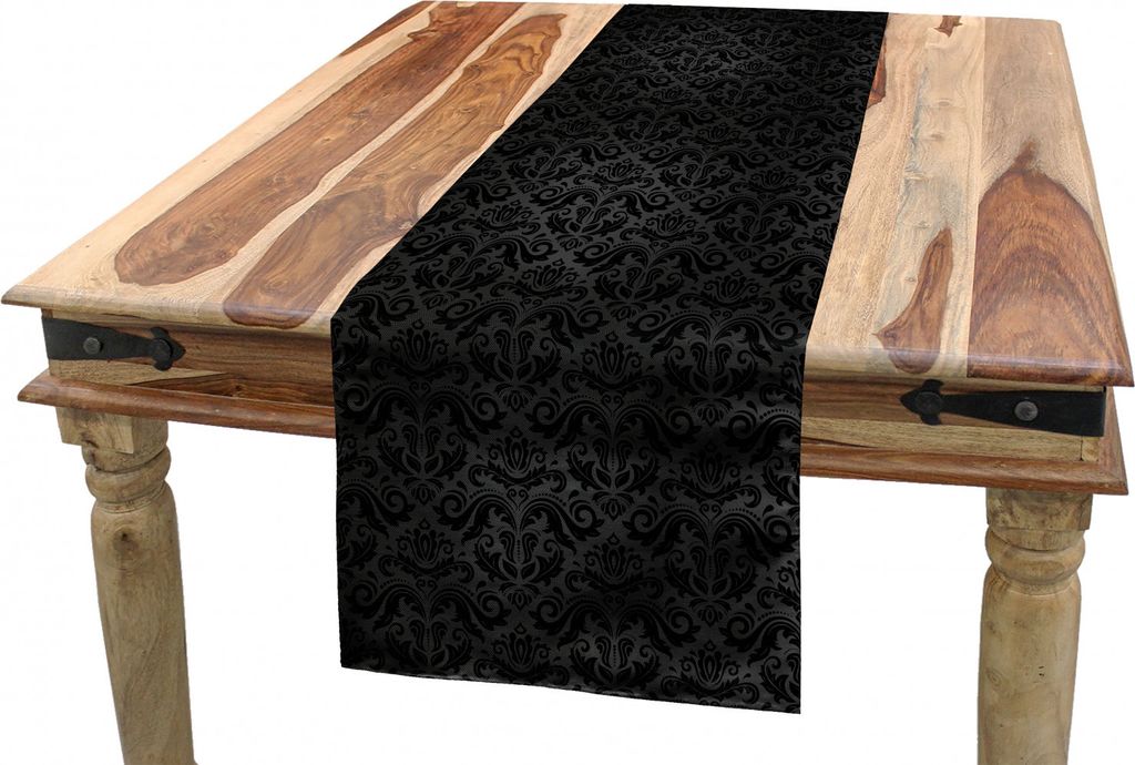 ABAKUHAUS Dunkelgrau Tischläufer, Schwarze Damast-Blumen, Esszimmer Küche Rechteckiger Dekorativer Tischläufer, 40 x 180 cm, Schwarz Grau