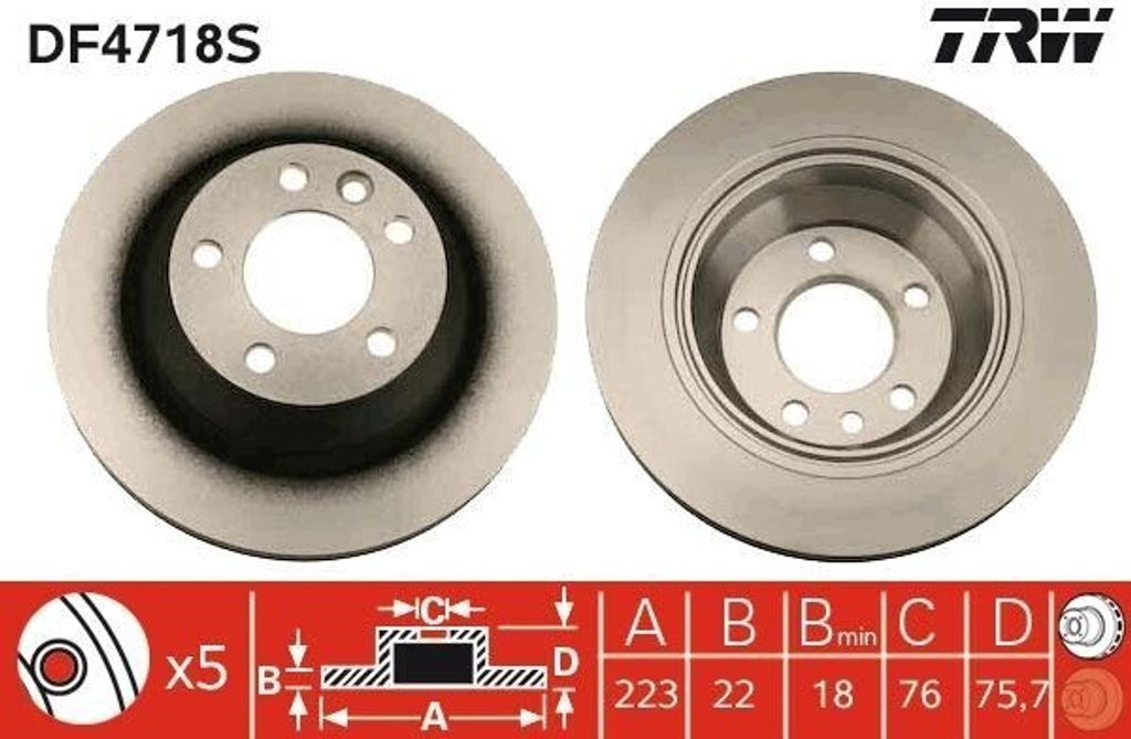 TRW DF4718S Bremsscheibe OE 7L6615601G kompatibel mit Multivan V, Touareg, Transporter V