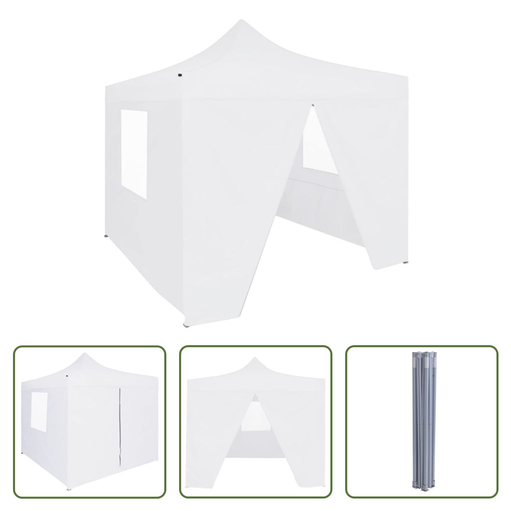 The Living Store Profi-Partyzelt Faltbar mit 4 Seitenwänden 3×3m Stahl Weiß