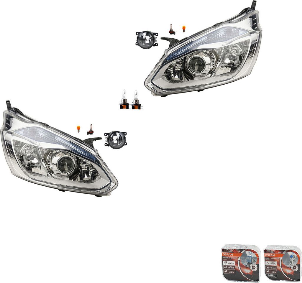 Johns, Scheinwerfer Osram Night Breaker Laser passend für Ford Transit Custom 12 12-175 8200074008 6202E1 00006202E1 6710027 0000620639 620639 000...