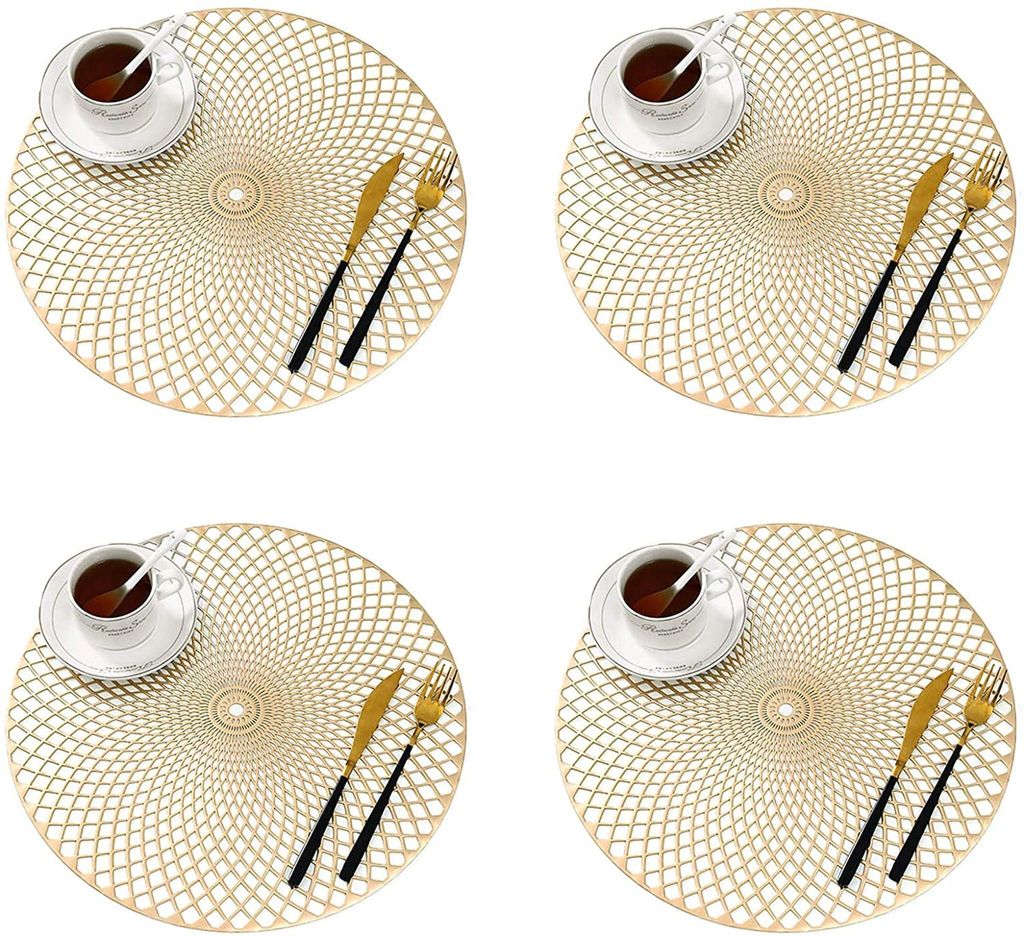 Platzdeckchen 4er Set, Gold Tischuntersetzer Rund Platzset Produktbild 