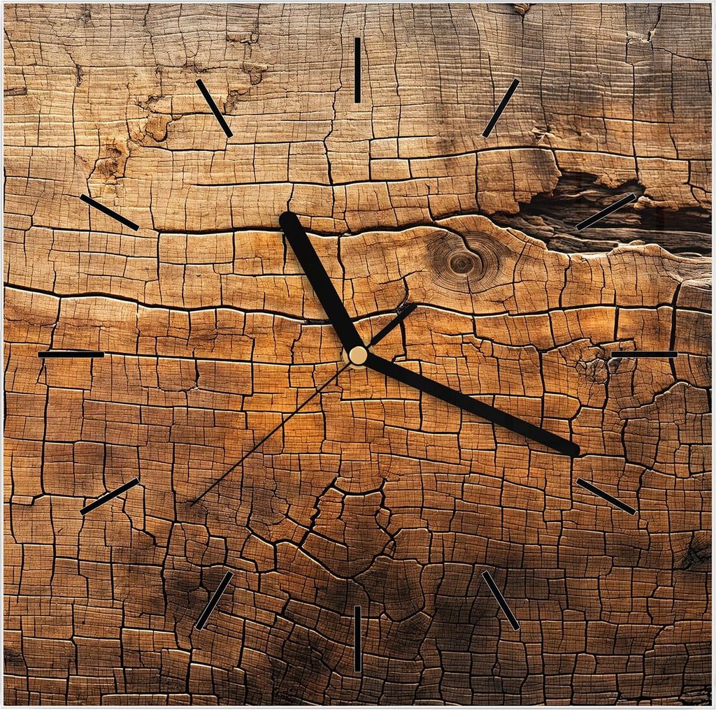 Wanduhr aus Glas mit Motiv Vintage Holzmaserung- 30 x 30 cm - inkl. Aufhängesystem
