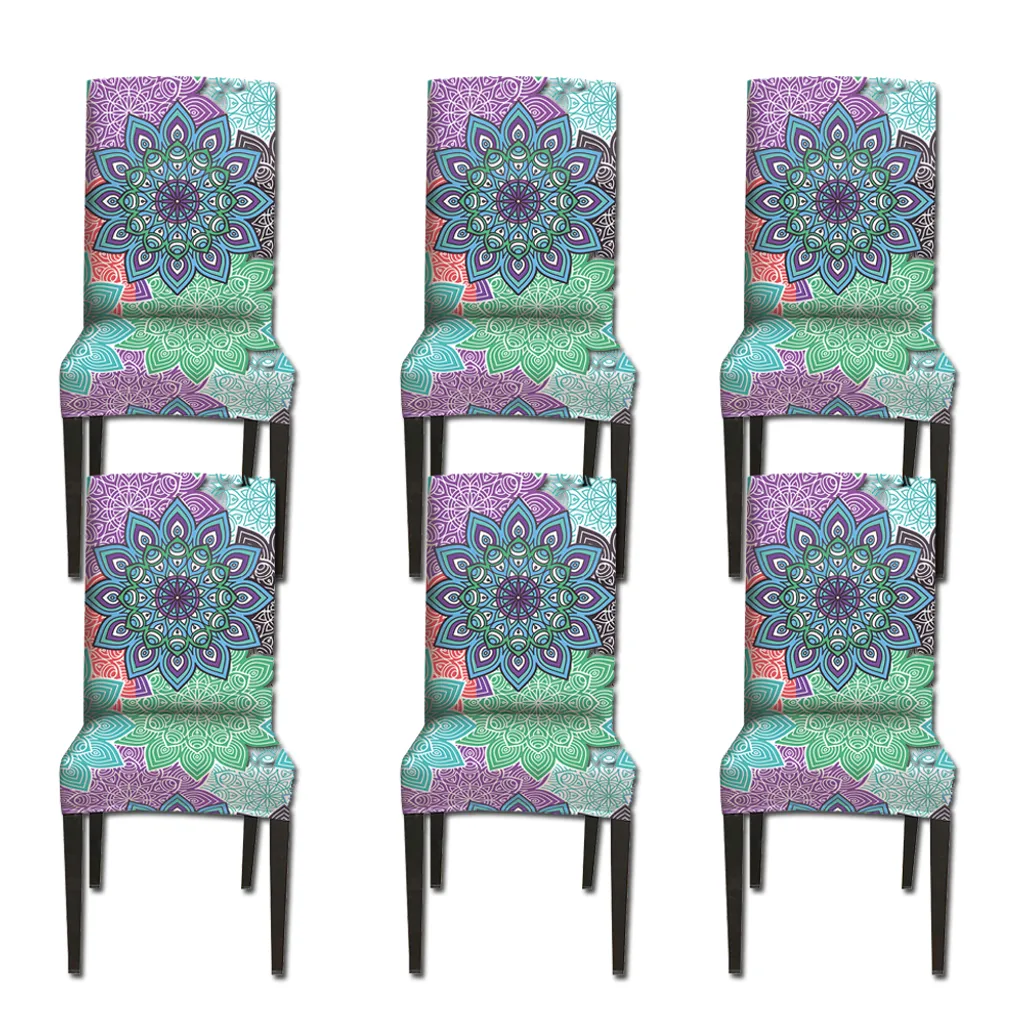 Coprisedia 6 confezioni, coprisedia universale elasticizzato con stampa boho per sedie da pranzo, colore: #11