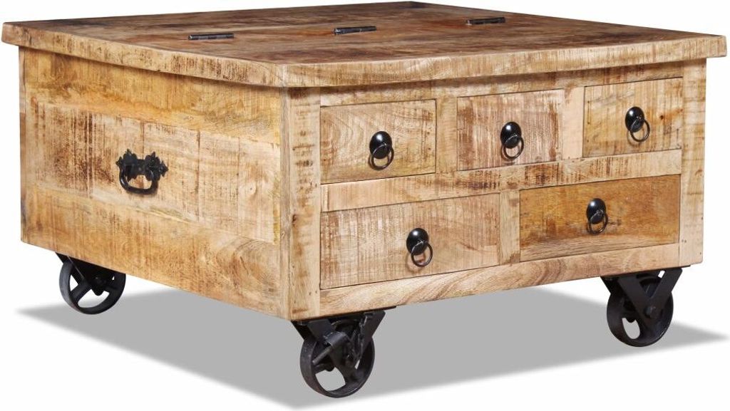 Table basse en bois de manguier brut 70x70x40 cm Image du produit 